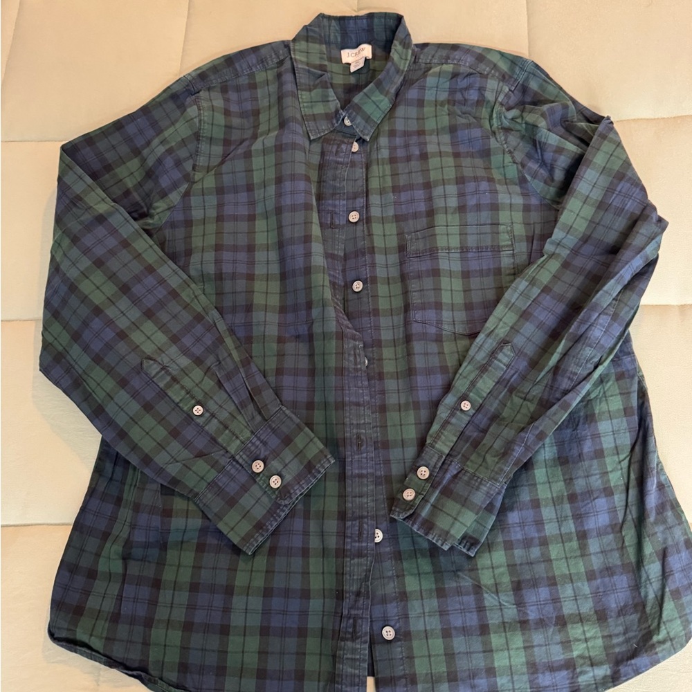 J. Crew Green and Blue Plaid Women's Button-Down Shirt